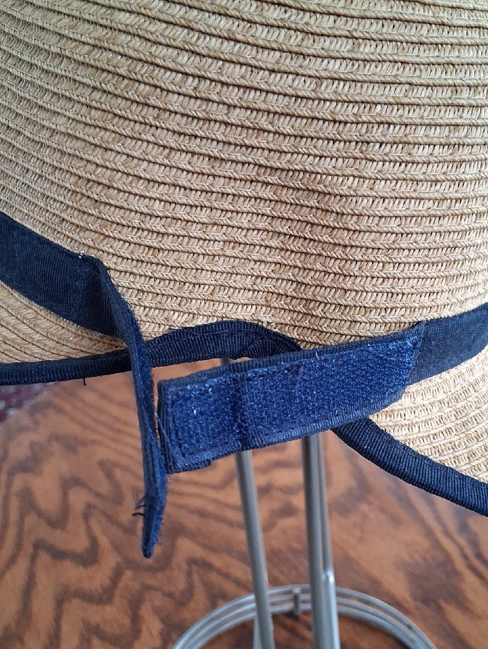 Sun And Sand Rafia Navy Trim  Backless Wide Brim Summer Beach Hat - Picture 5 of 9